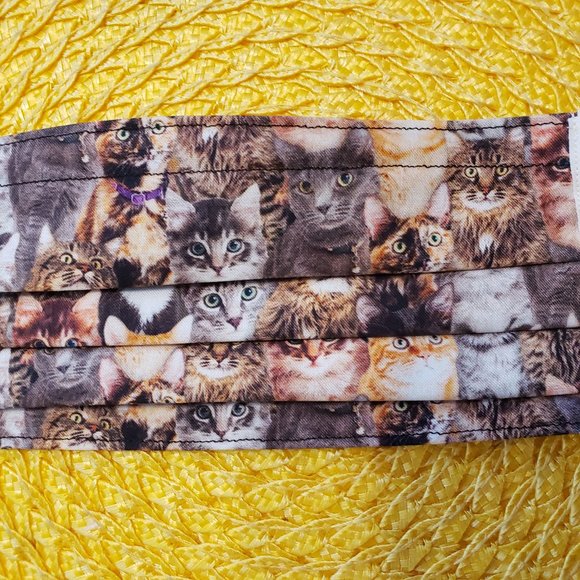 Triple Layer Handmade Face Mask - Fun Kitten Faces - Picture 3 of 16